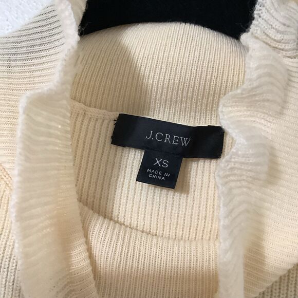 J.Crew Cream Ruffle Neck Merino Wool Blend Knit Quiet Luxury Preppy Sweater XS - Picture 4 of 10